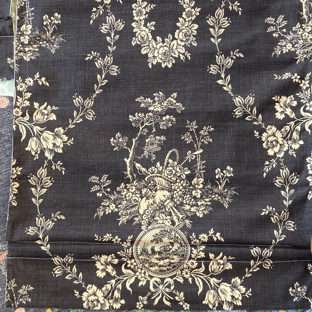 Set of Two French Door Relaxed Roman Shades Country House Toile Off Black Beige - Picture 4 of 12